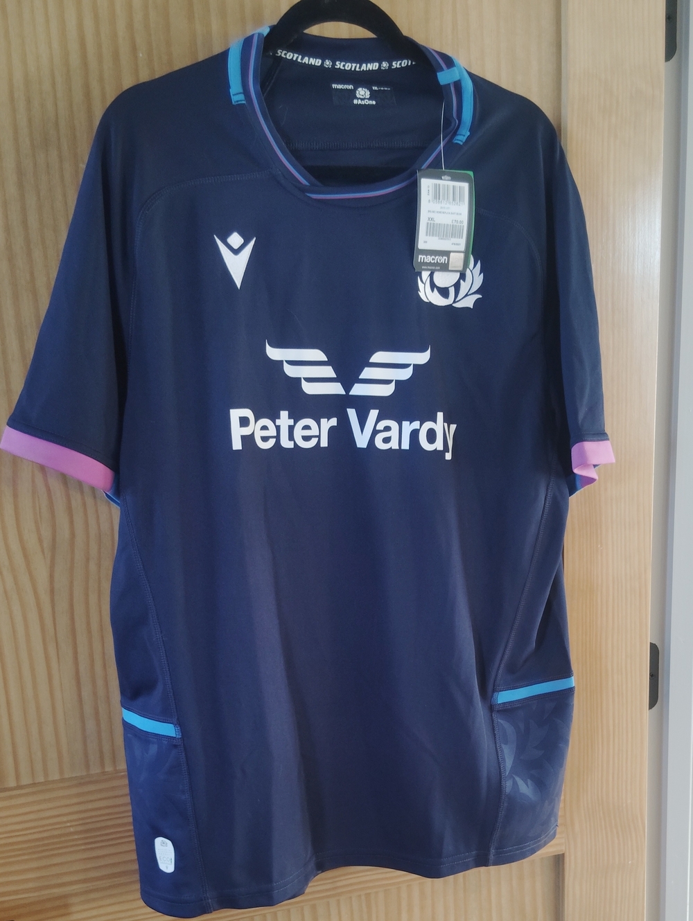 MACARON Brand New Kids Navy Soccer Jersey with Pink & Light Blue Trim, Xxl,